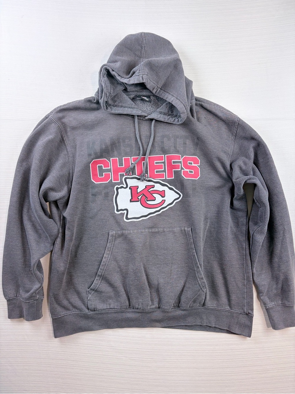 NFL Gray Chiefs KC Crewneck Hoodie with Red Logo